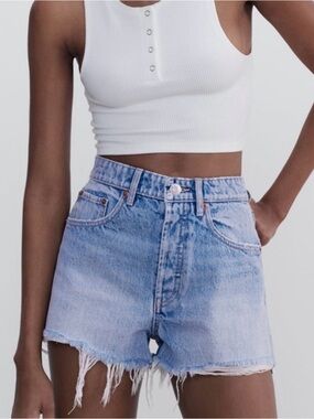 ZARA FRAYED HI RISE DENIM SHORTS
Blue 25/0